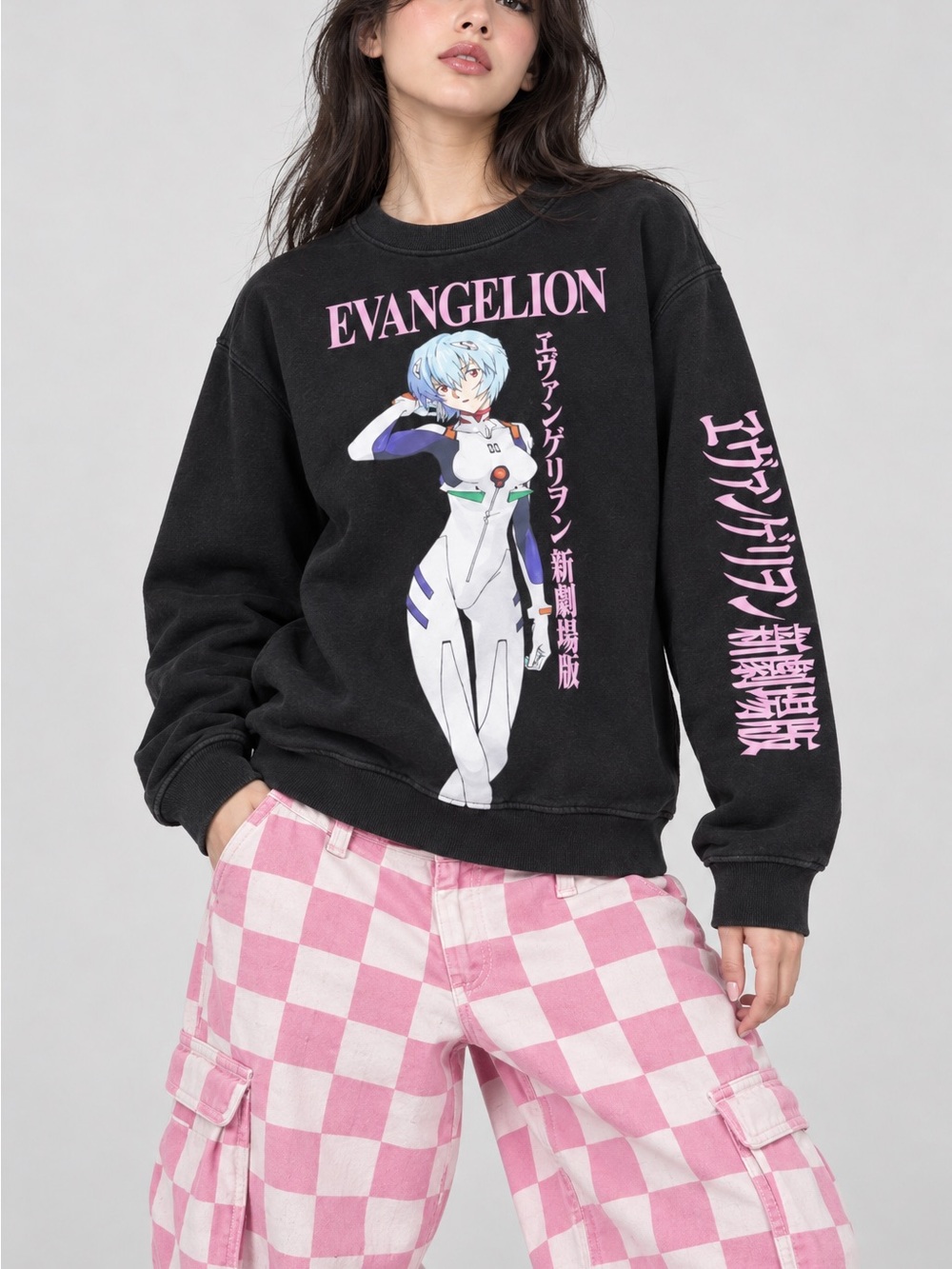 Rei Ayanami Black Crewneck Sweatshirt Japanese Anime